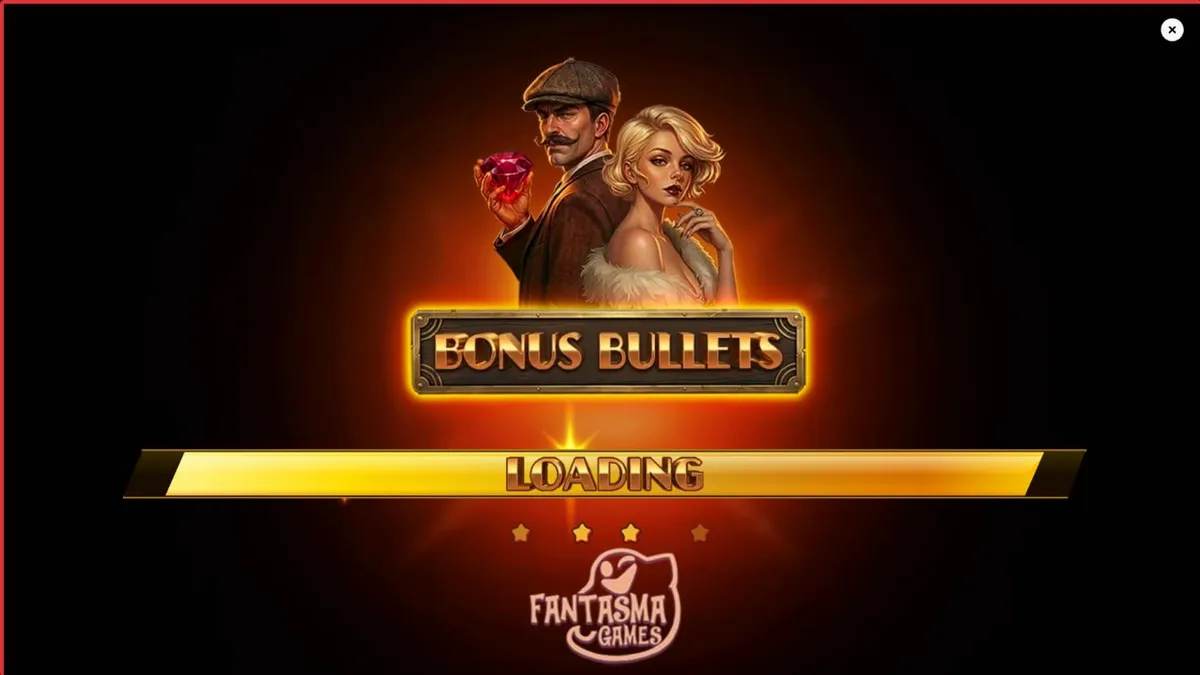 Tampilan visual slot Bonus Bullets dengan tema noir dan revolver emas