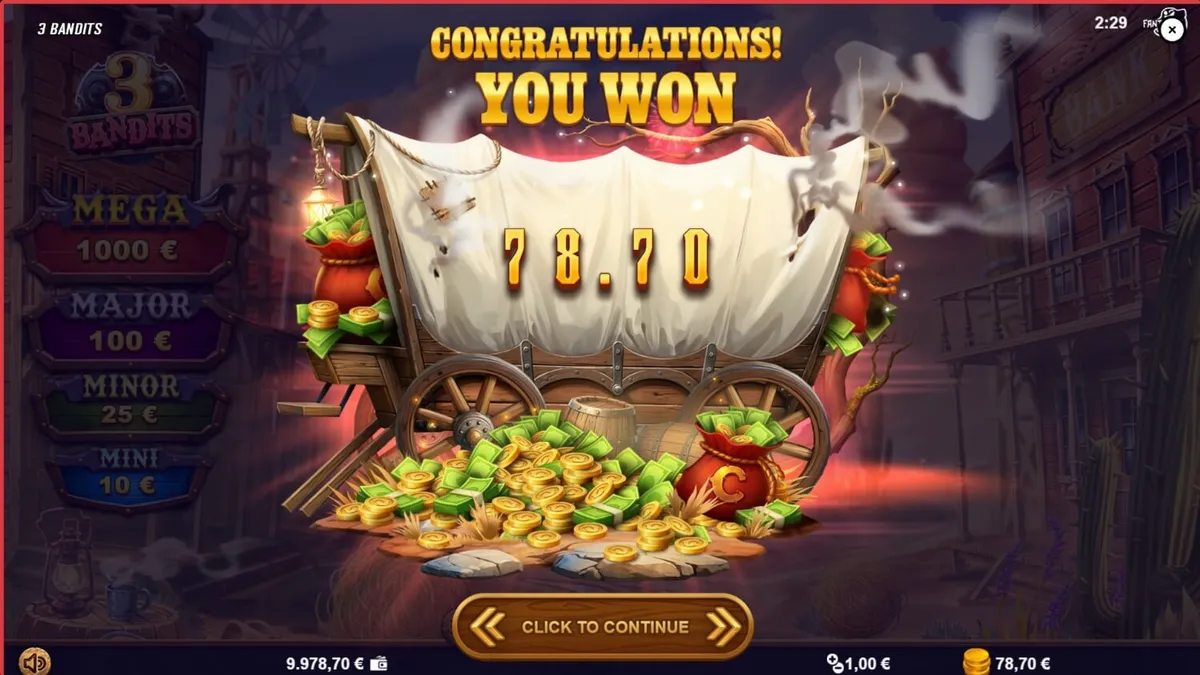 Tampilan visual slot 3 Bandits dengan tema Wild West yang penuh aksi